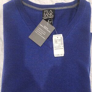 NWT Jos A Bank Blue V Neck Sweater Merino Medium